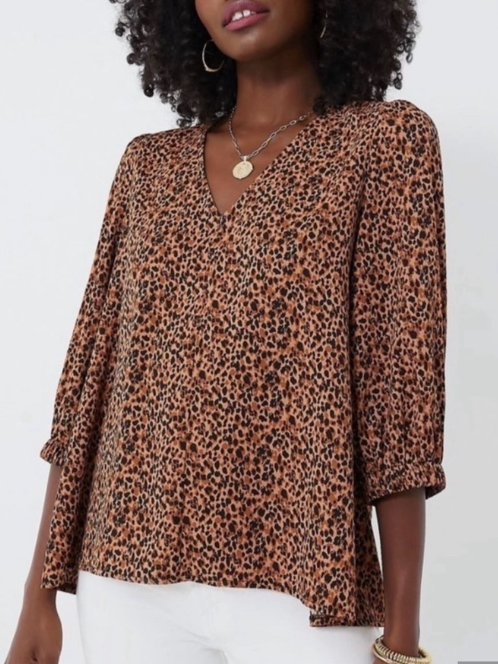 Pomander Place Selena Blouse Leopard Print Puff Sleeve Top S